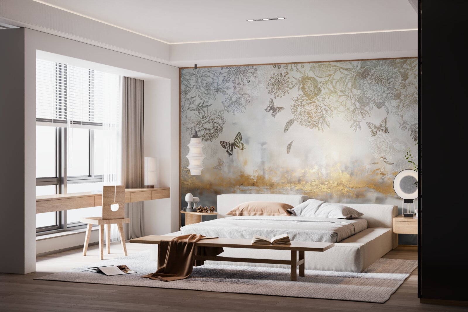 Papier peint les papillons volent au-dessus de l'eau brumeuse