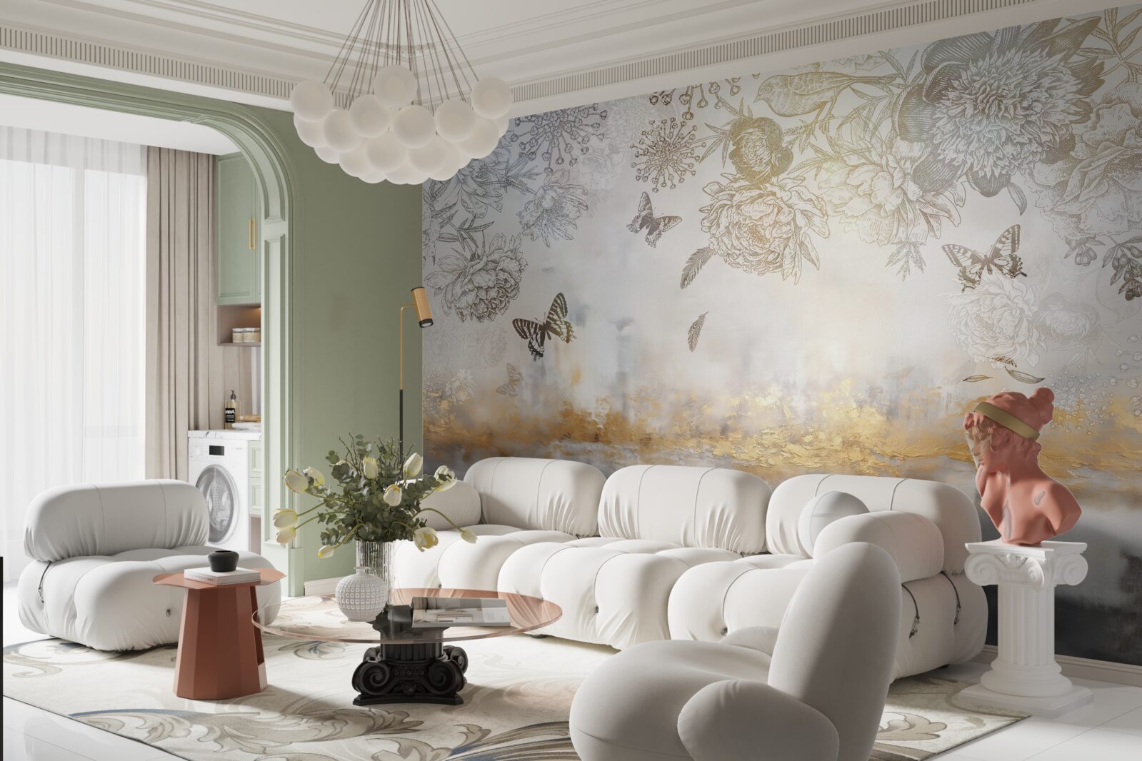 Papier peint les papillons volent au-dessus de l'eau brumeuse