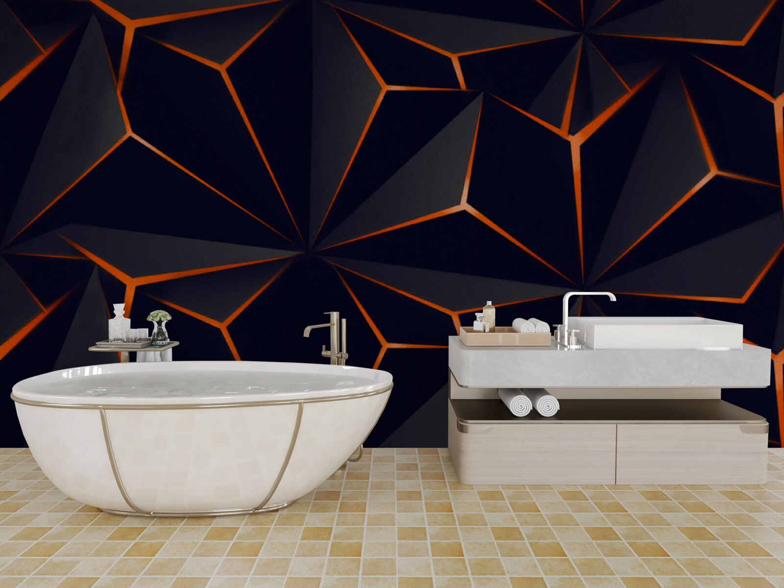 Papier peint les pyramides sont noires avec des arêtes rouges