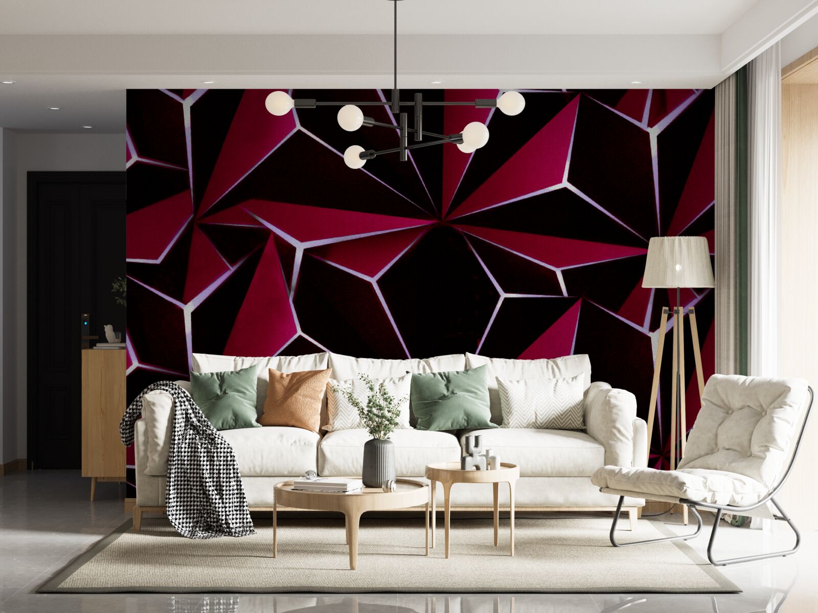 Papier peint pyramides tridimensionnelles bordeaux