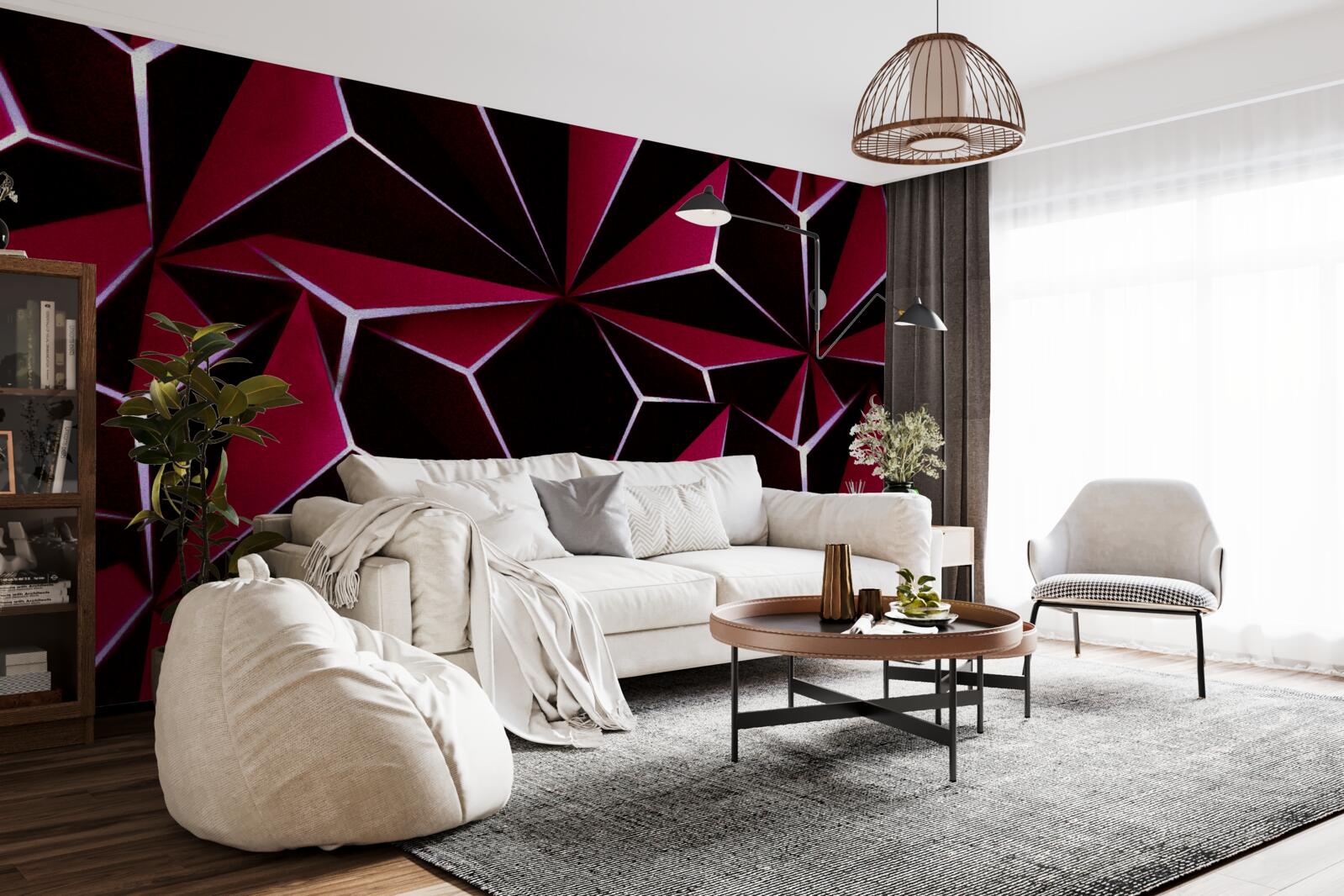 Papier peint pyramides tridimensionnelles bordeaux