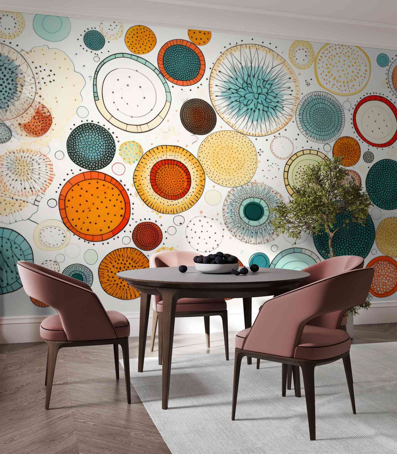 Papier peint cercles et sections de style abstrait