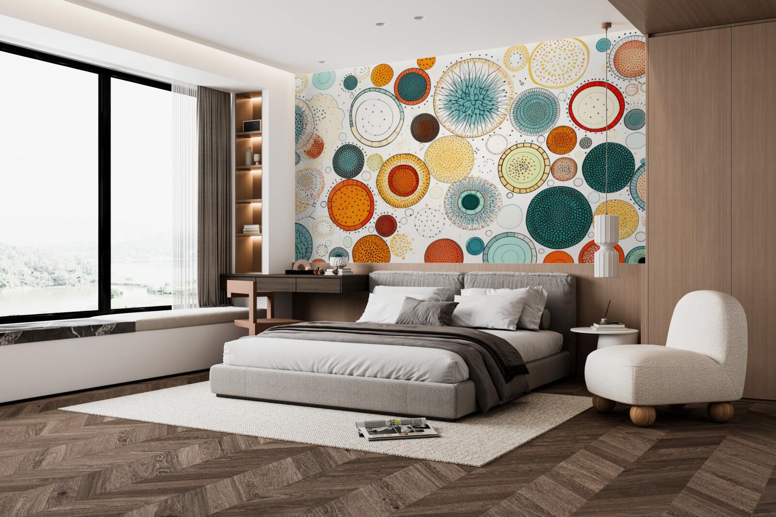 Papier peint cercles et sections de style abstrait