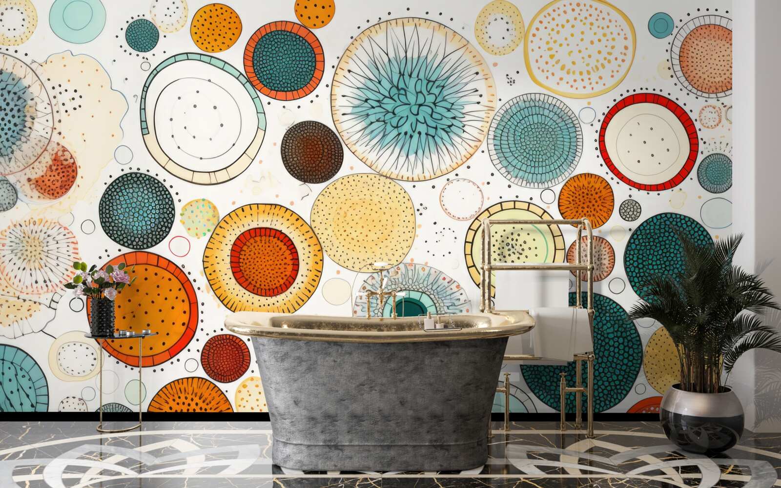 Papier peint cercles et sections de style abstrait