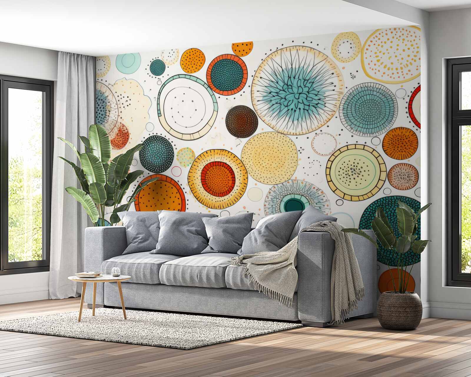 Papier peint cercles et sections de style abstrait