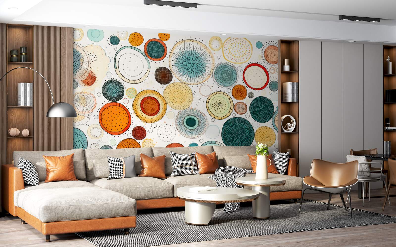 Papier peint cercles et sections de style abstrait