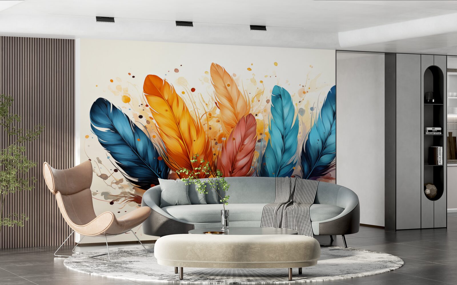 Papier peint plumes duveteuses dans les tons d'automne