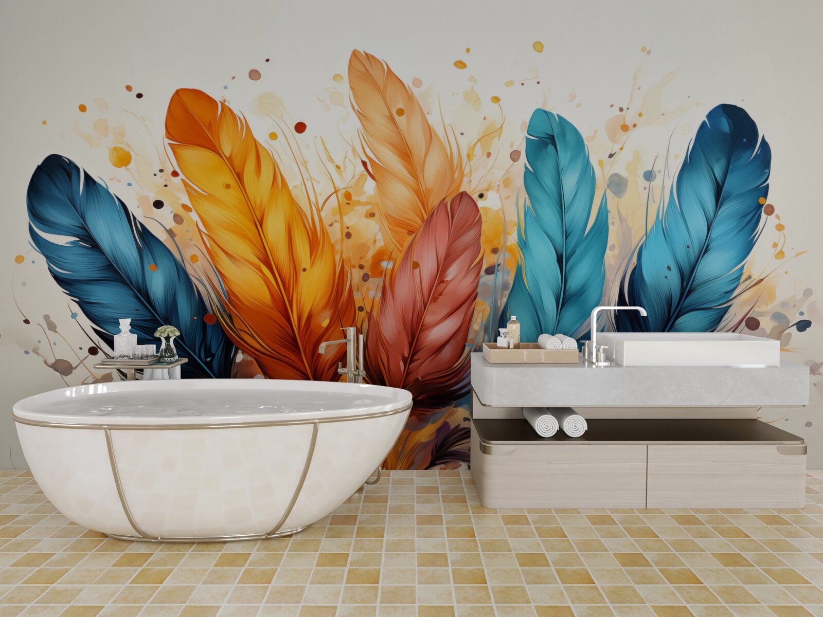 Papier peint plumes duveteuses dans les tons d'automne