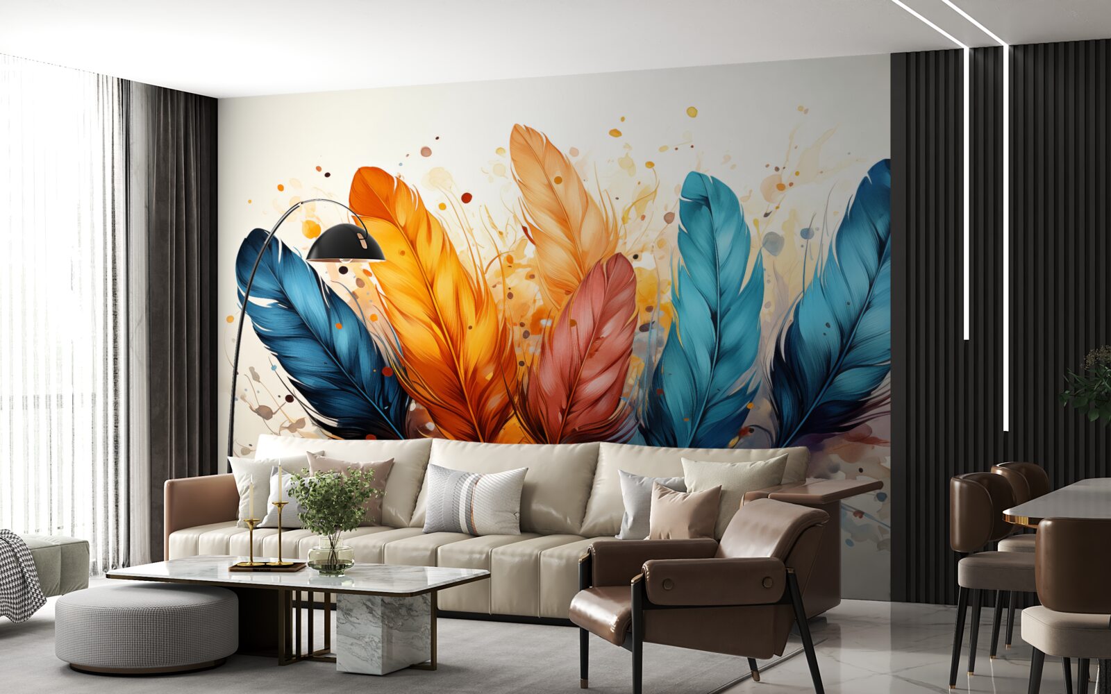 Papier peint plumes duveteuses dans les tons d'automne