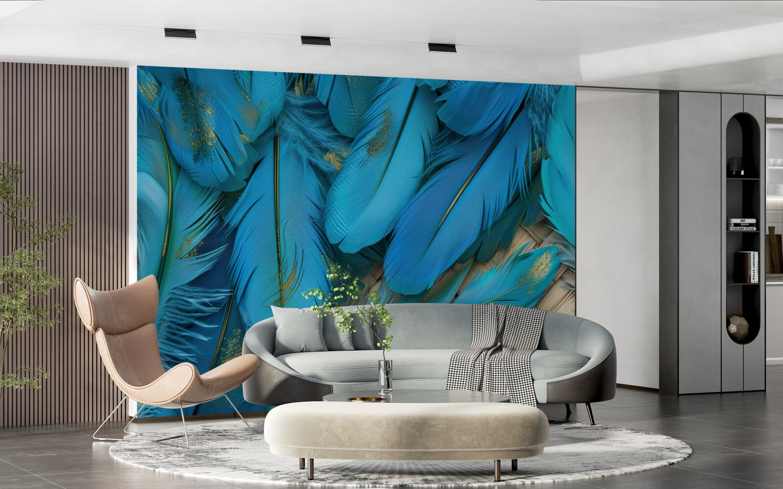 Papier peint belles plumes duveteuses d'une riche couleur bleue