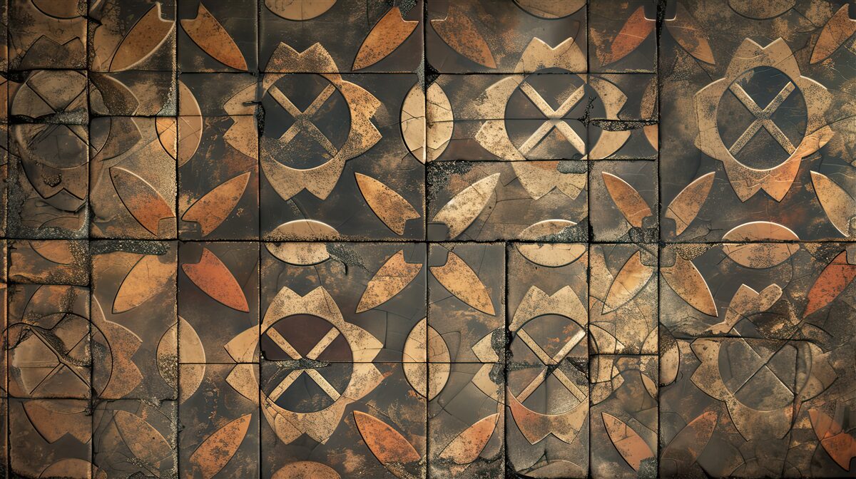 Papier peint composition géométrique avec des éléments de feuilles