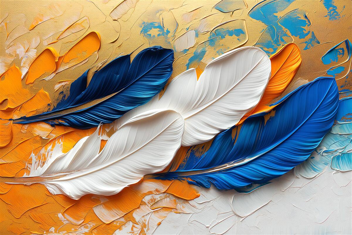 Papier peint peinture avec des plumes blanches et bleues