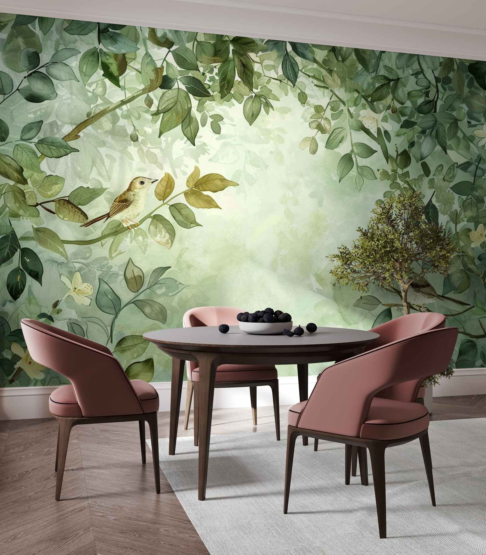 Papier peint des oiseaux parmi les feuilles vertes des arbres