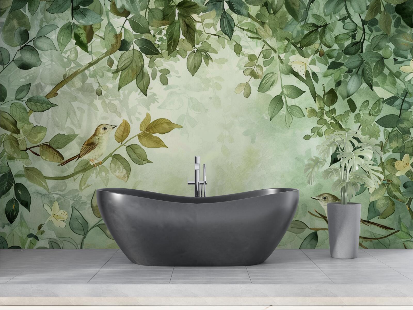 Papier peint des oiseaux parmi les feuilles vertes des arbres