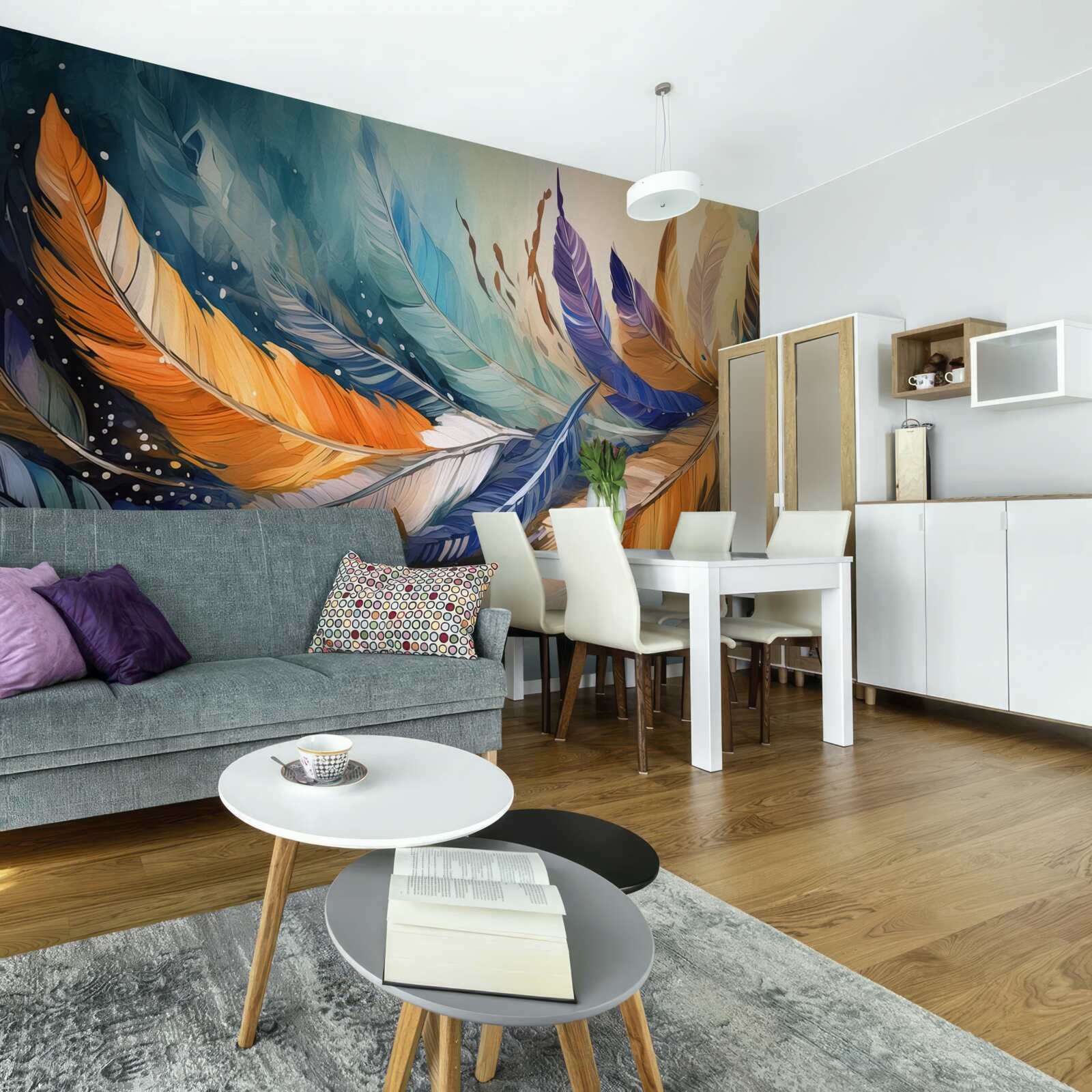 Papier peint les feuilles d'automne lumineuses dansent dans le vent