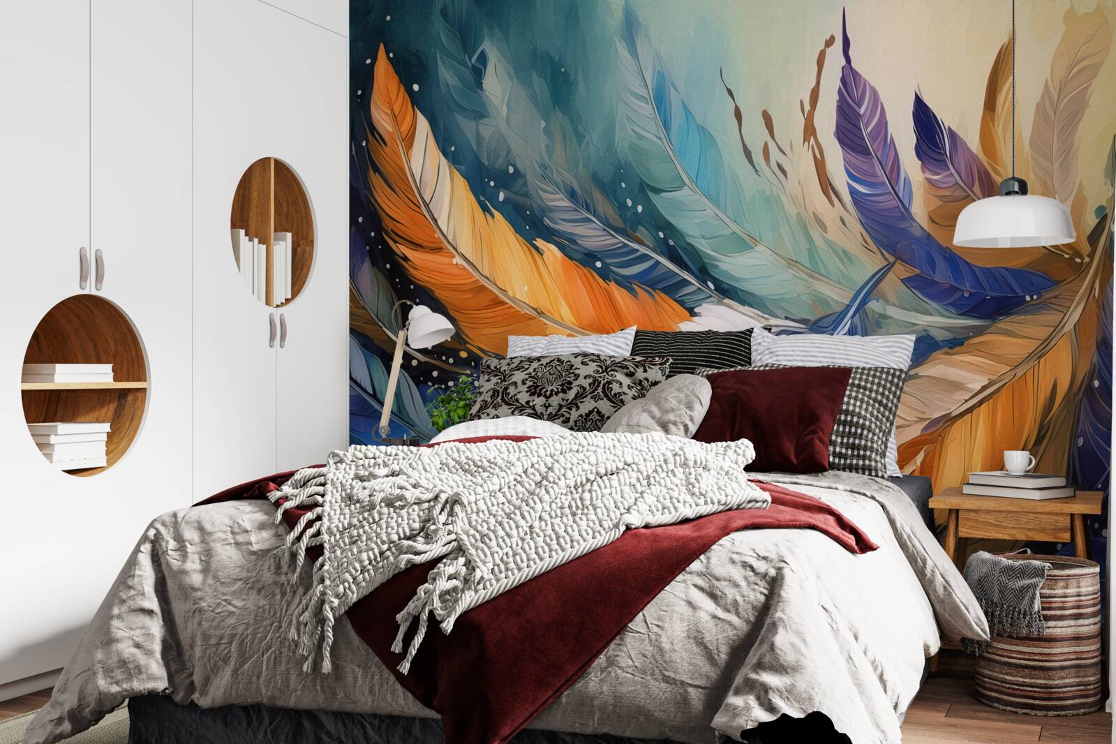 Papier peint les feuilles d'automne lumineuses dansent dans le vent