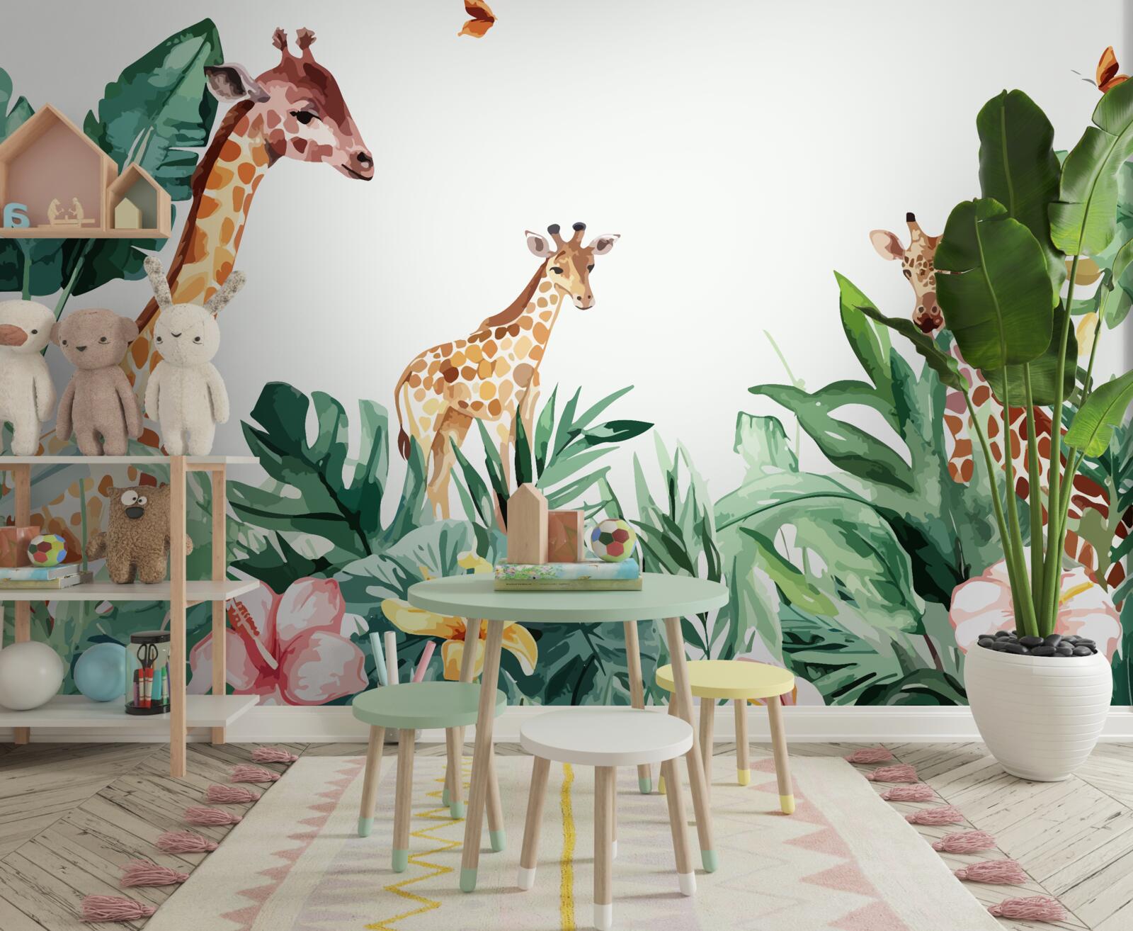 Papier peint La girafe se promène dans la jungle