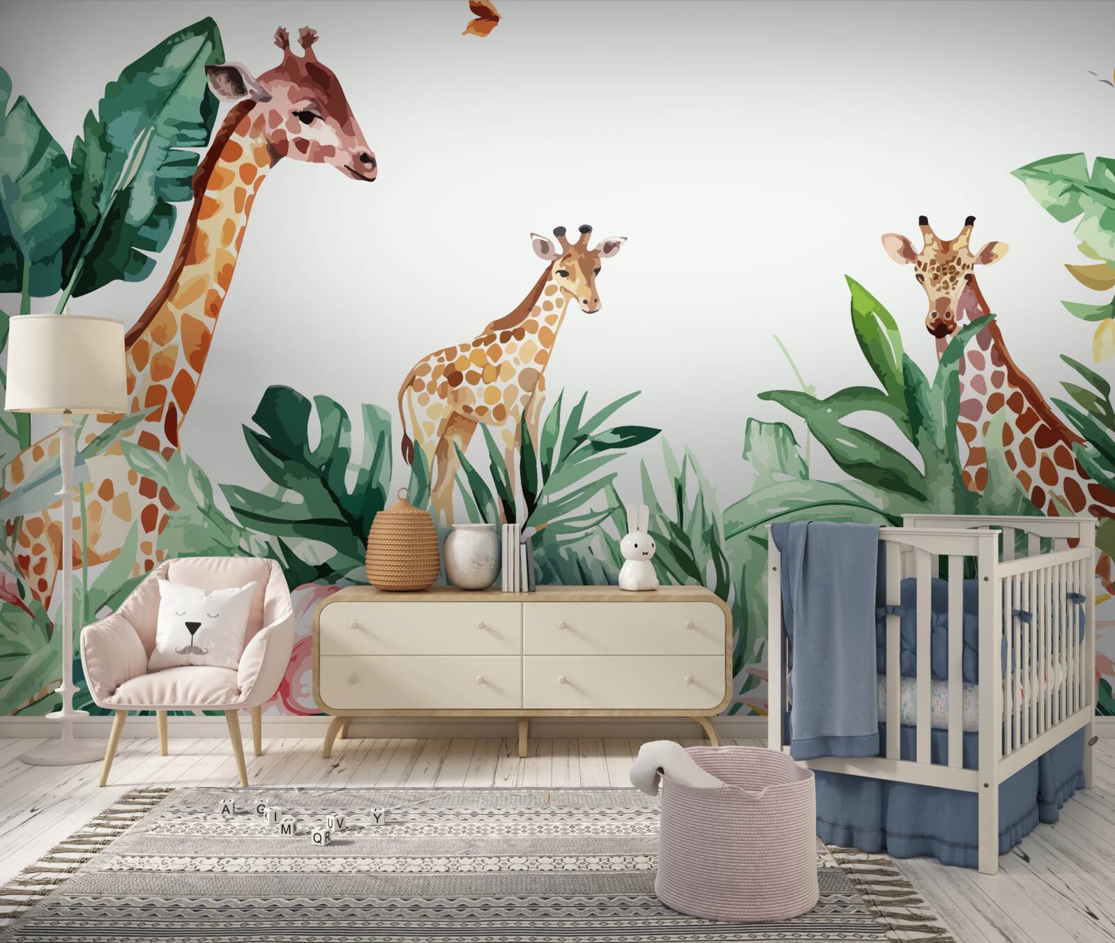 Papier peint La girafe se promène dans la jungle