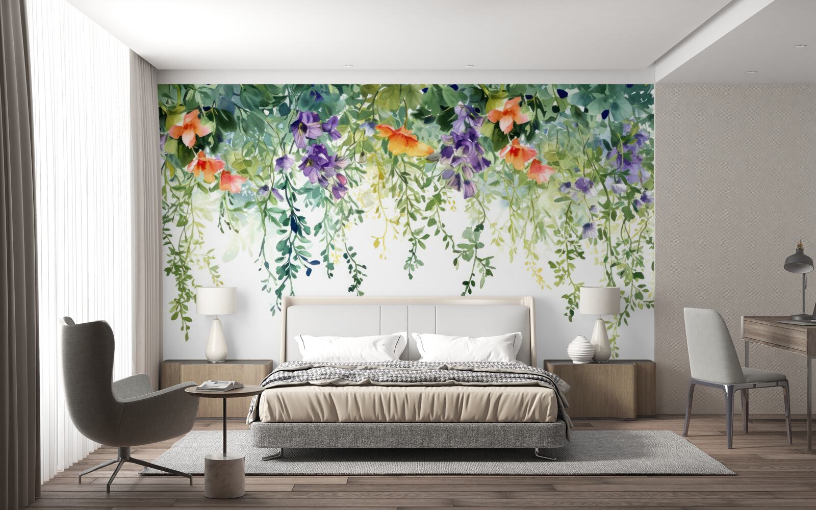 Papier peint des fleurs délicates du jardin retournées