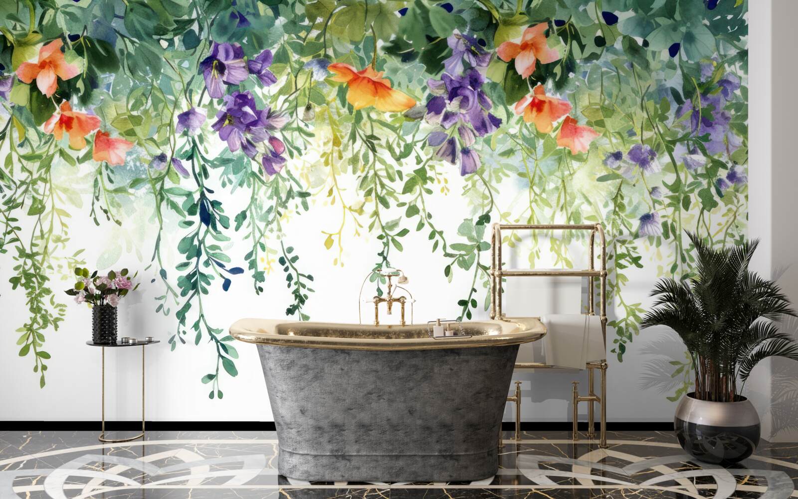 Papier peint des fleurs délicates du jardin retournées