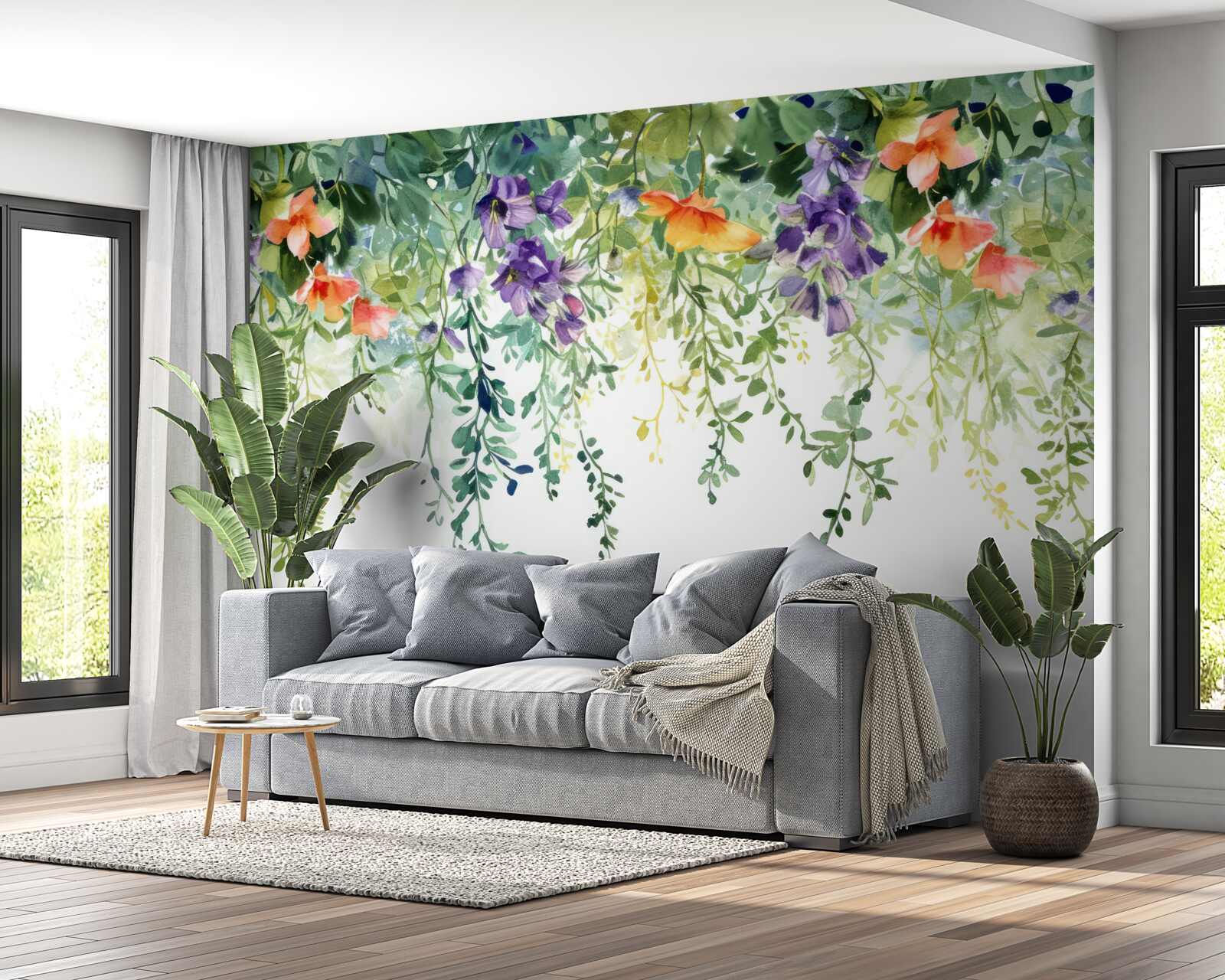 Papier peint des fleurs délicates du jardin retournées