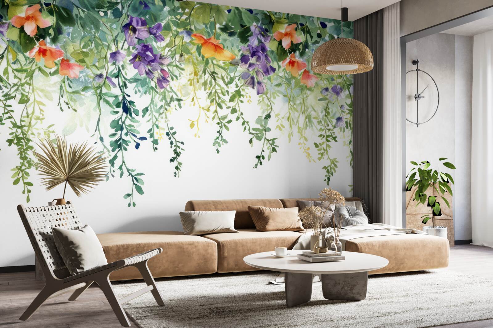 Papier peint des fleurs délicates du jardin retournées