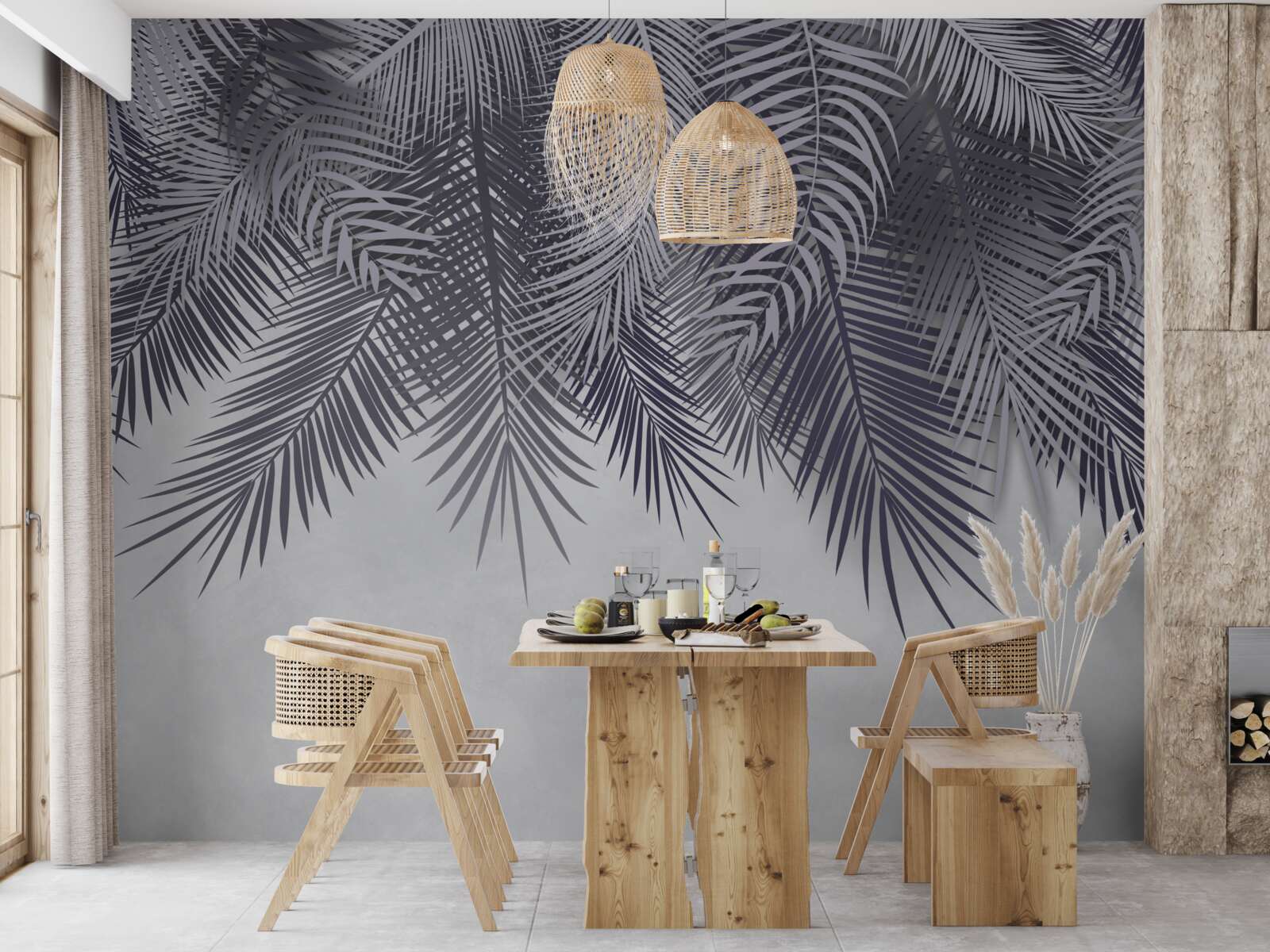 Papier peint la nuit, les feuilles de fougère tombent