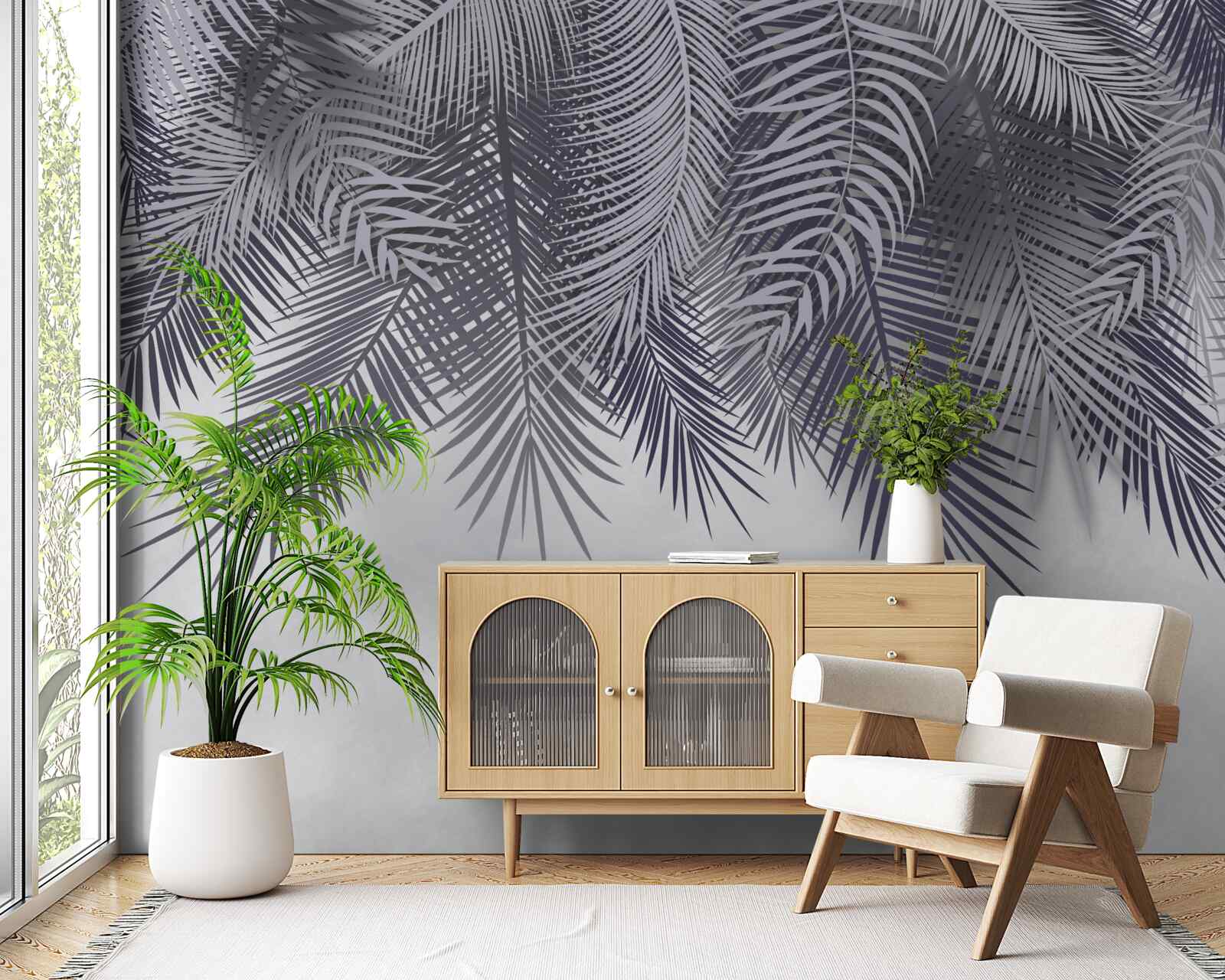 Papier peint la nuit, les feuilles de fougère tombent