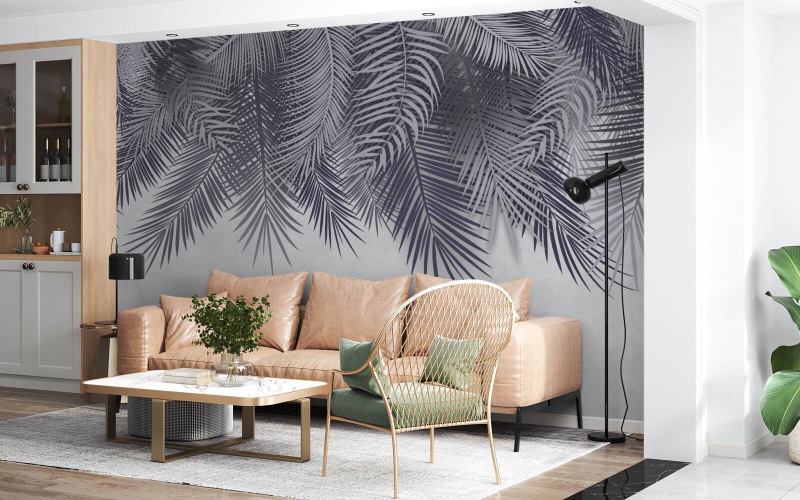 Papier peint la nuit, les feuilles de fougère tombent