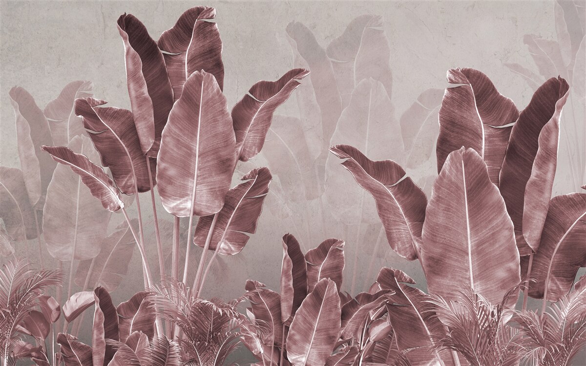 Papier peint les grandes feuilles de palmier sont rouges