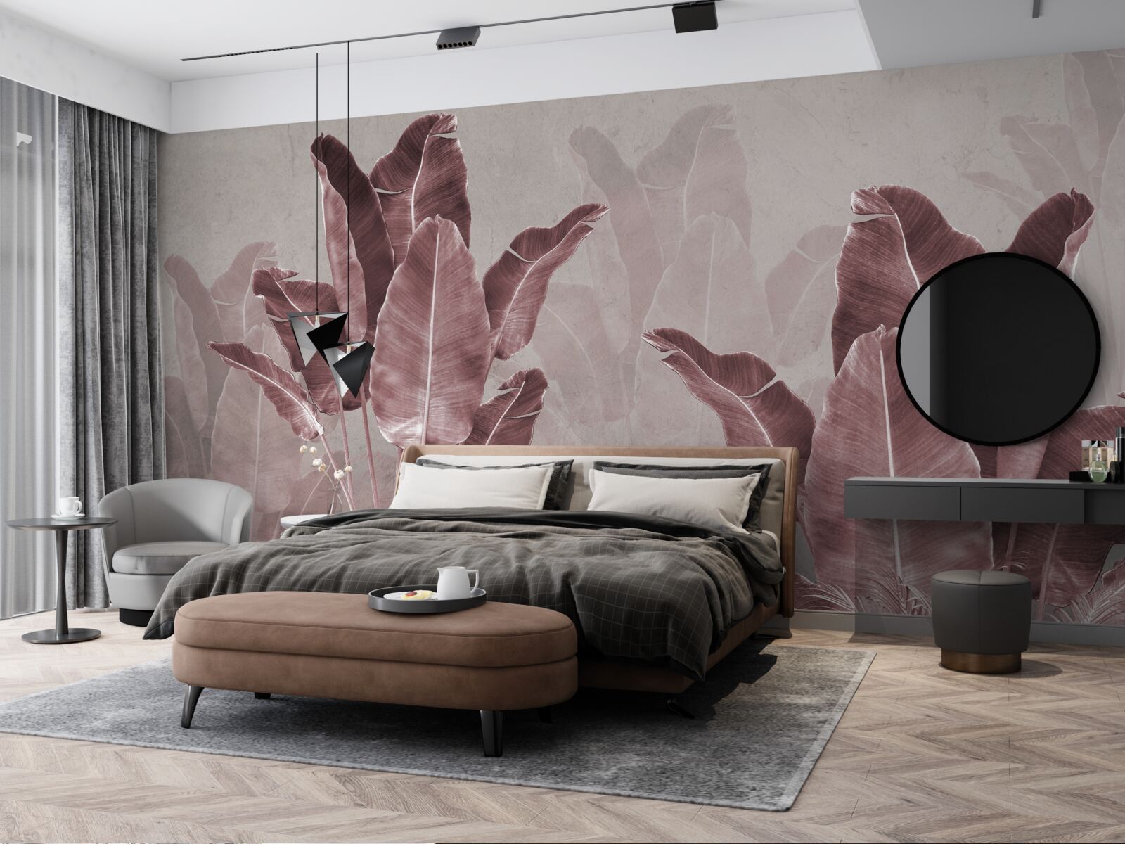 Papier peint les grandes feuilles de palmier sont rouges