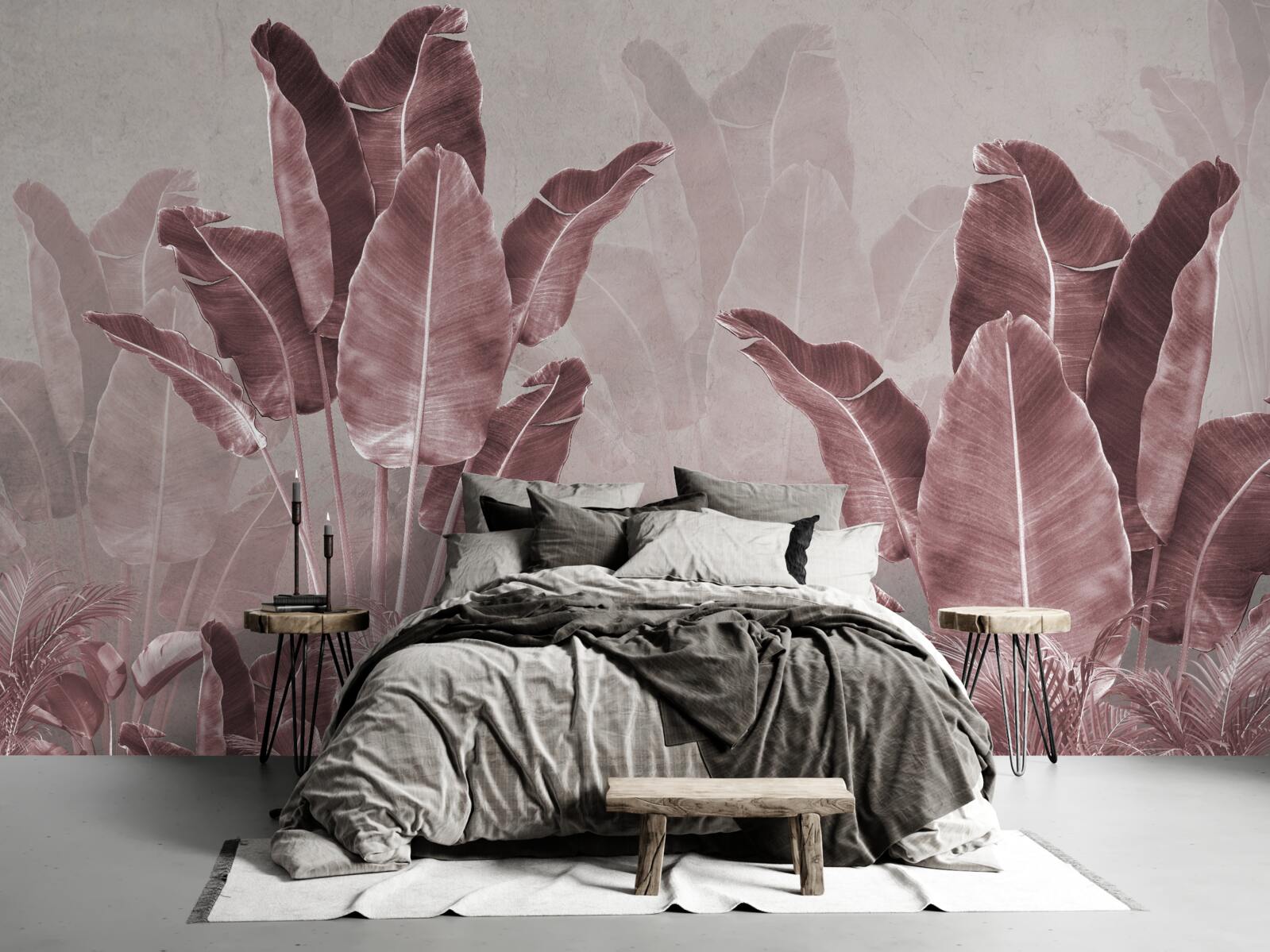 Papier peint les grandes feuilles de palmier sont rouges