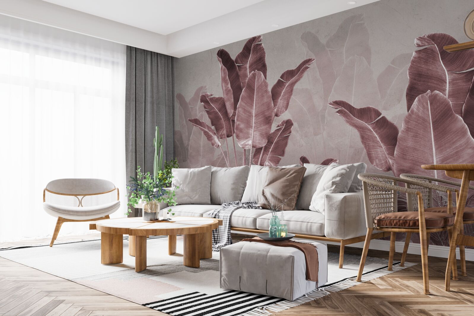 Papier peint les grandes feuilles de palmier sont rouges