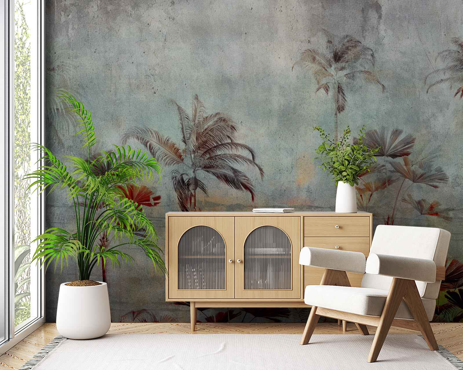 Papier peint les palmiers se balancent sur le rivage