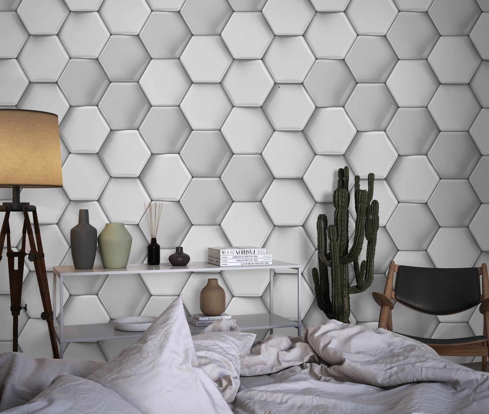 Papier peint pentagones gris volumétriques