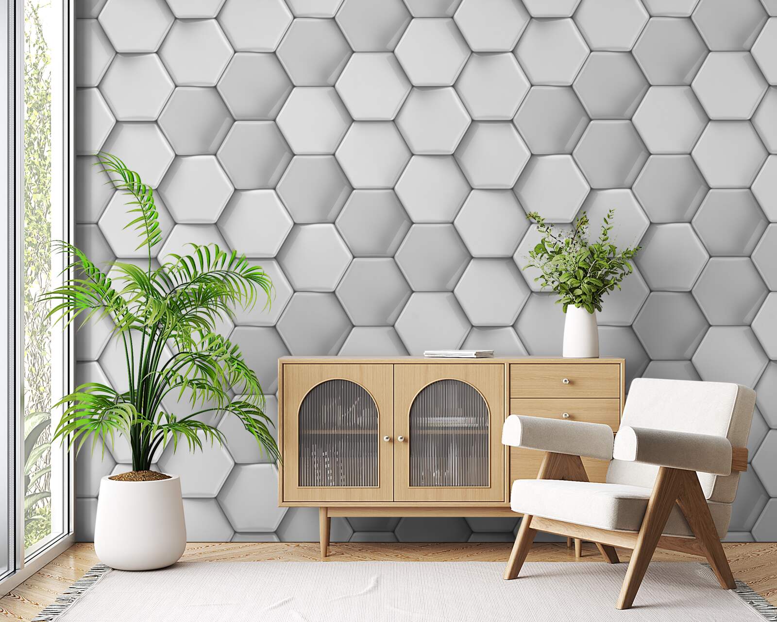 Papier peint pentagones gris volumétriques