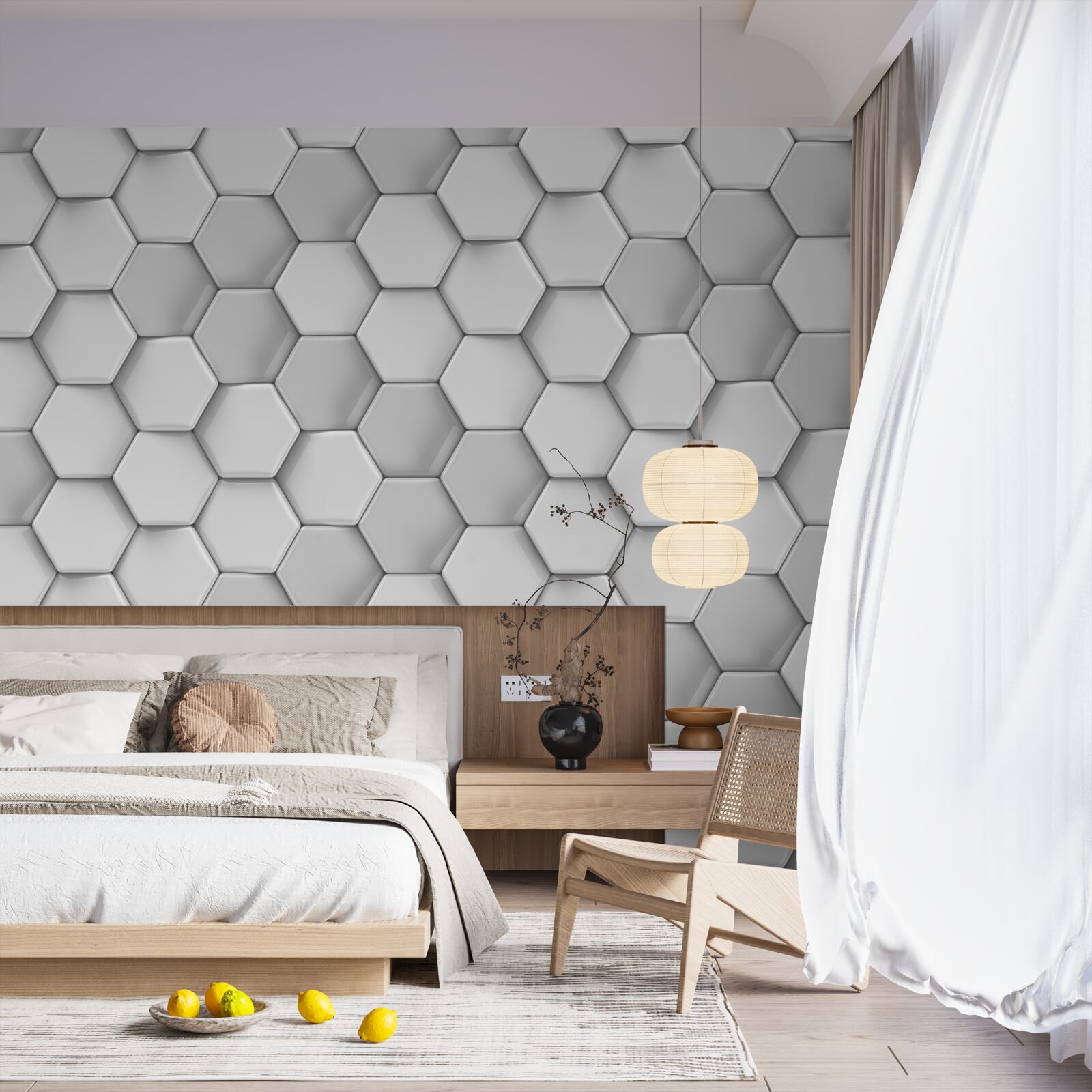 Papier peint pentagones gris volumétriques