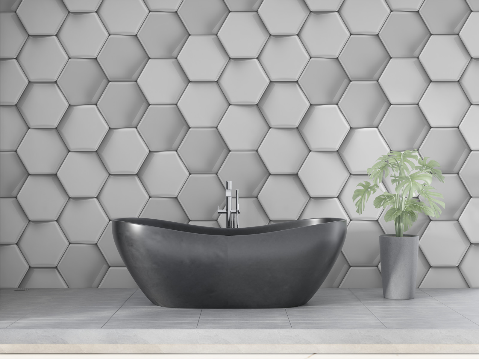 Papier peint pentagones gris volumétriques