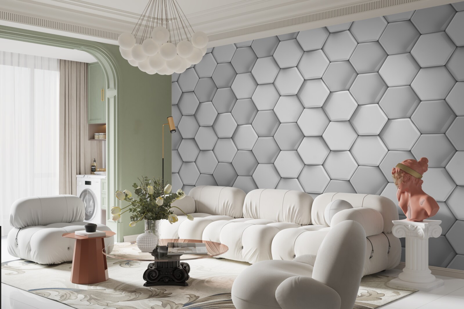 Papier peint pentagones gris volumétriques