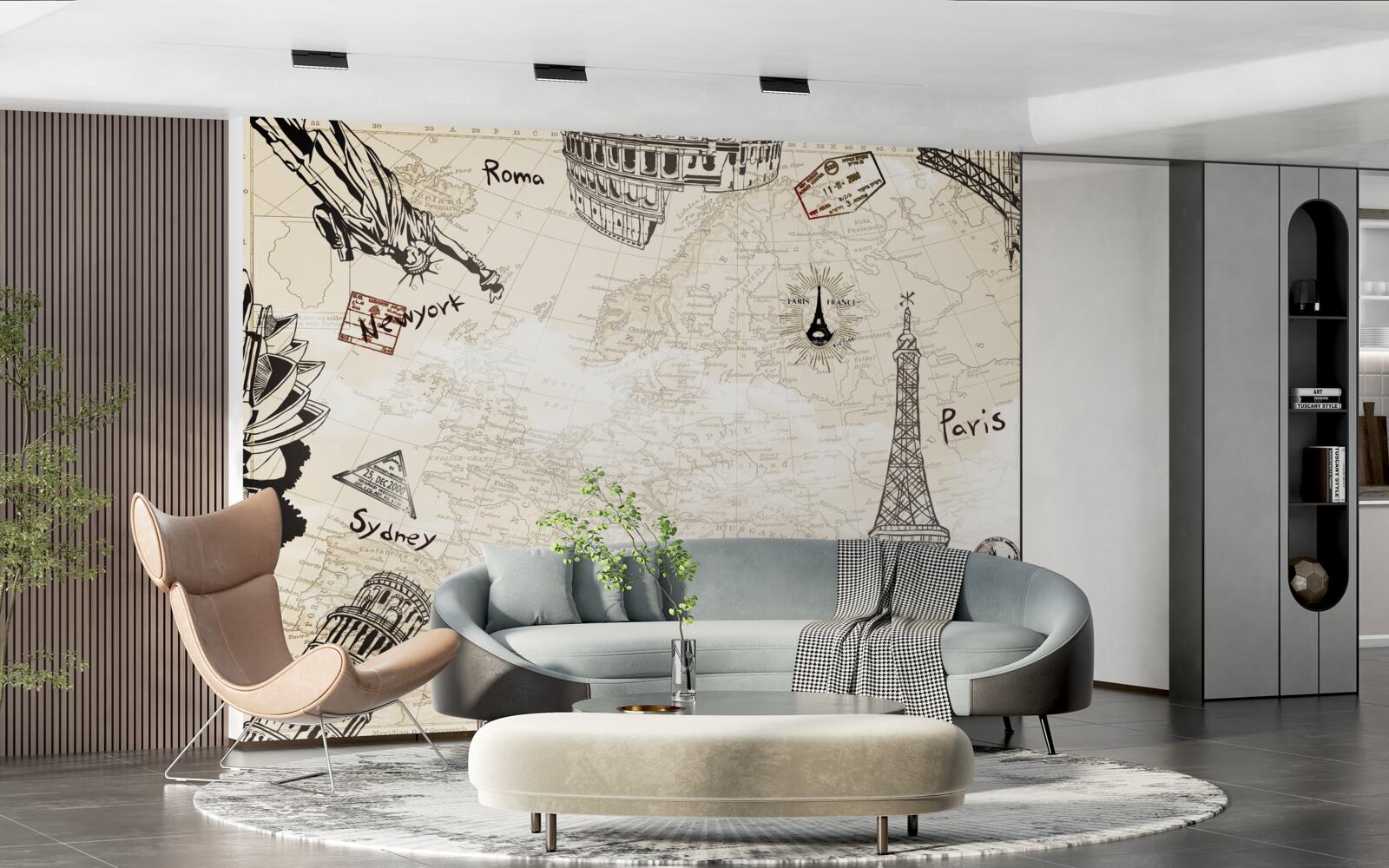 Papier peint l'architecture européenne sur la carte