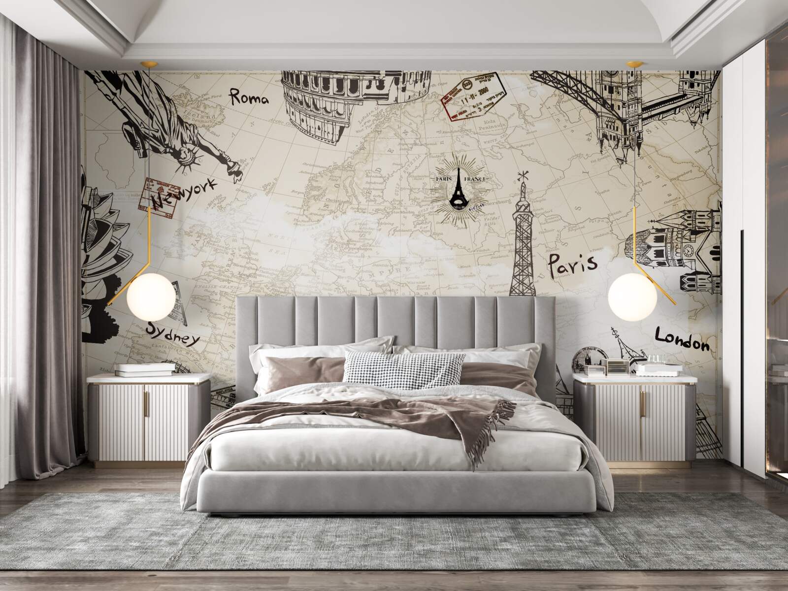 Papier peint l'architecture européenne sur la carte