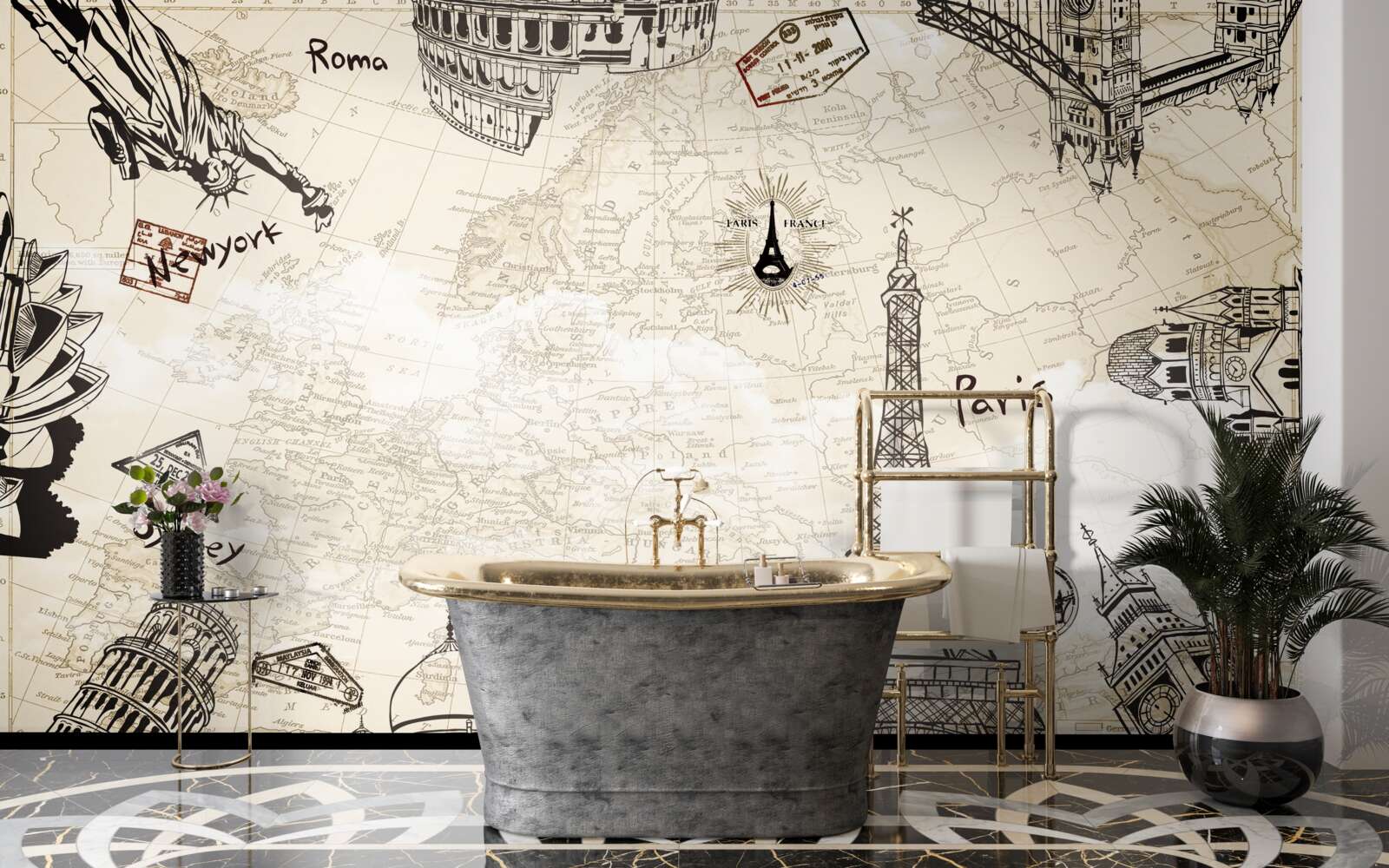 Papier peint l'architecture européenne sur la carte