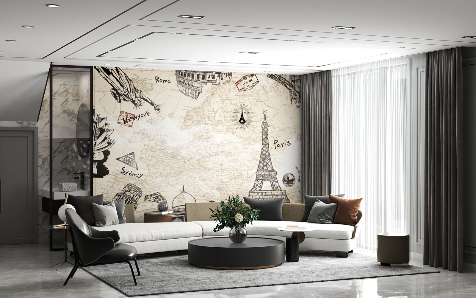 Papier peint l'architecture européenne sur la carte