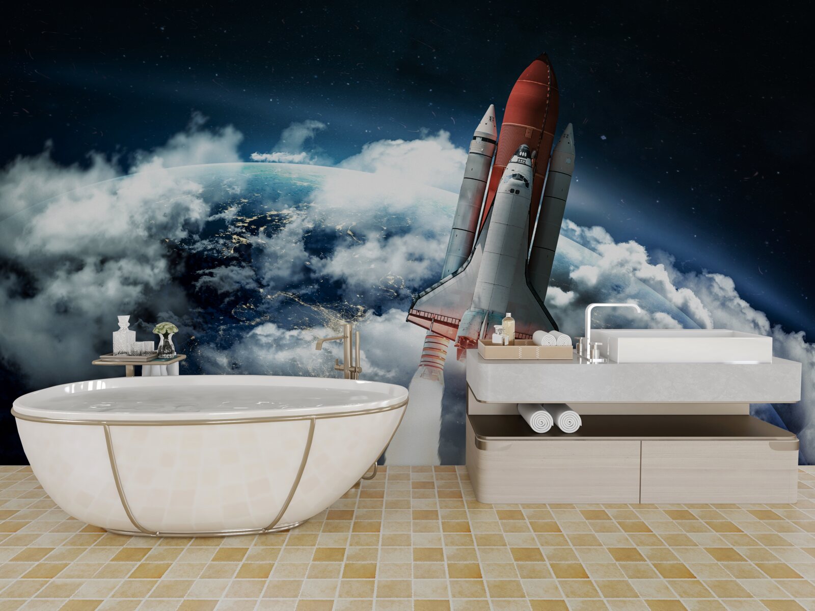 Papier peint vaisseau spatial sur une trajectoire orbitale