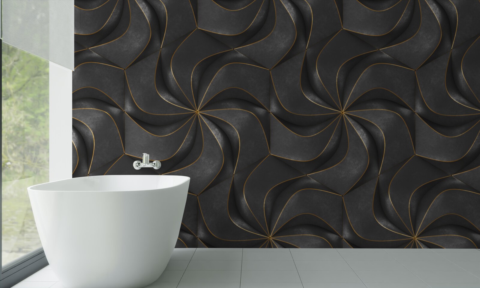 Papier peint motifs 3d foncés avec des accents dorés