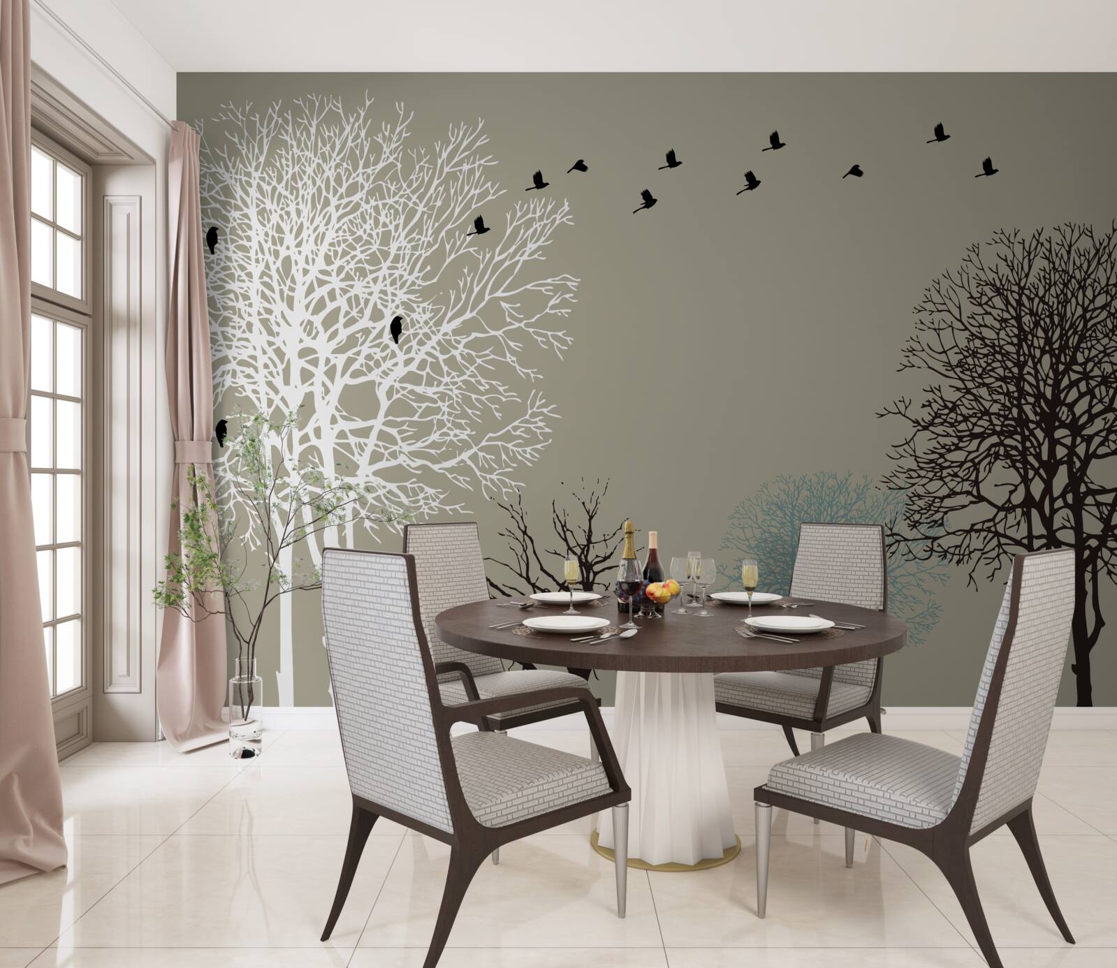 Papier peint les oiseaux volent au-dessus de la cime des arbres