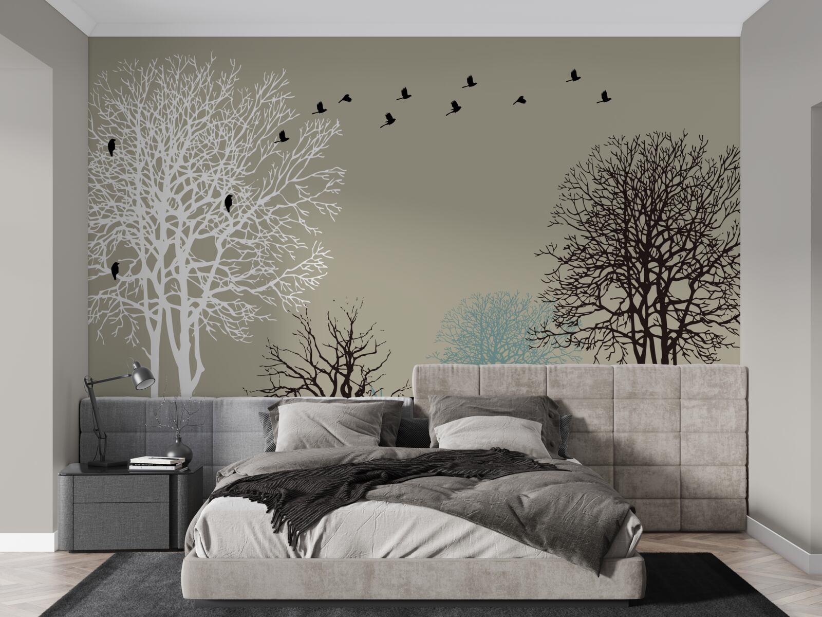 Papier peint les oiseaux volent au-dessus de la cime des arbres