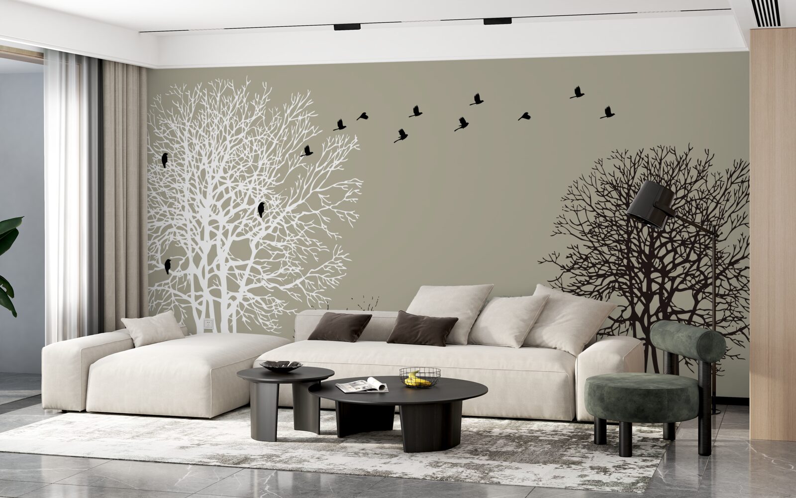 Papier peint les oiseaux volent au-dessus de la cime des arbres