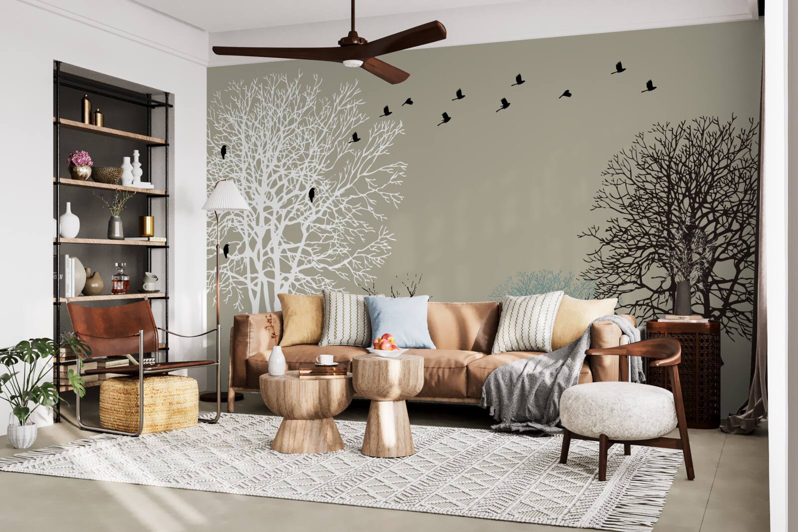 Papier peint les oiseaux volent au-dessus de la cime des arbres