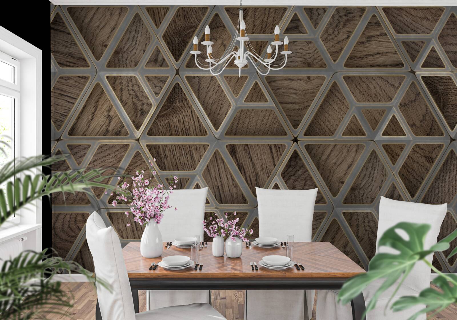 Papier peint structure triangulaire en bois